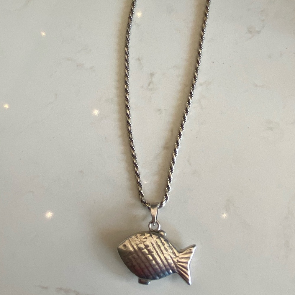 Sterling silver necklace and fish pendant